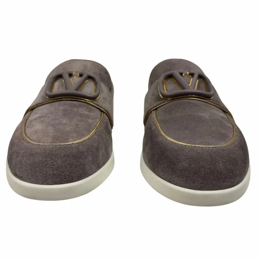 Valentino Garavani Leisure Flows Split Vlogo Suede Loafer Taupe Size 38.5